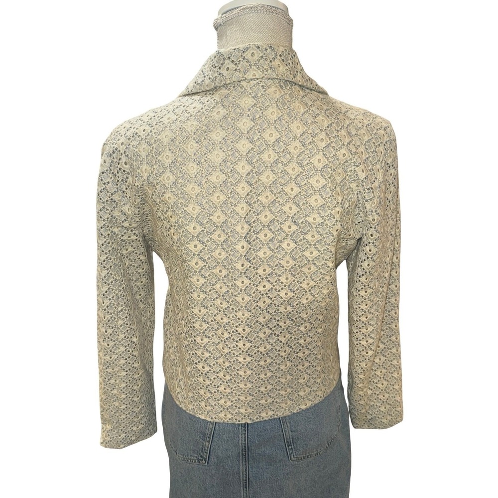 Dolan Moto Jacket Womens Medium Cream Blue Eyelet Lace Cotton Biker Zip - Picture 12 of 12